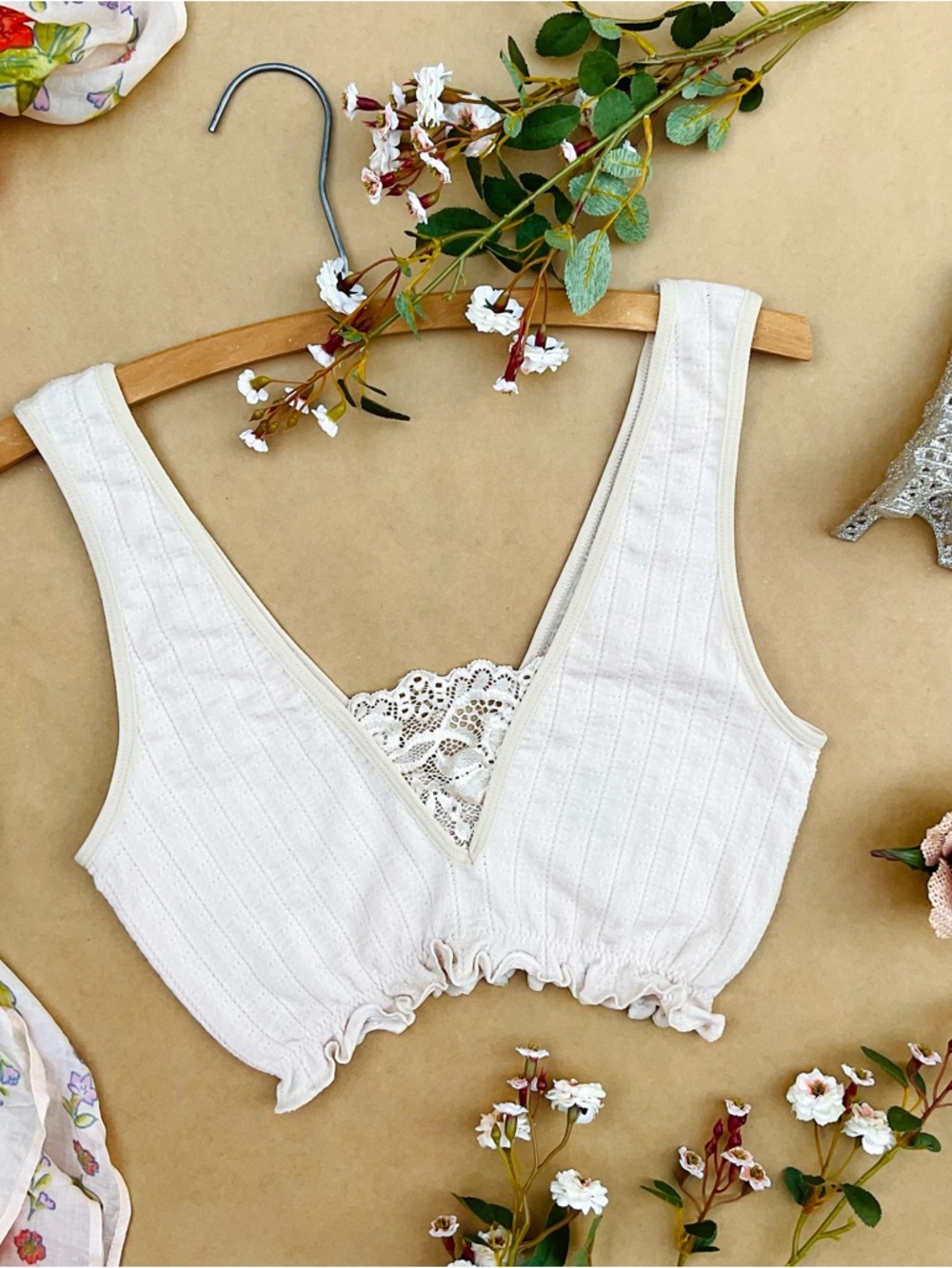Anthro ❉ Lia Pointelle Lace Bralette in Light Sand Size XXS / XS